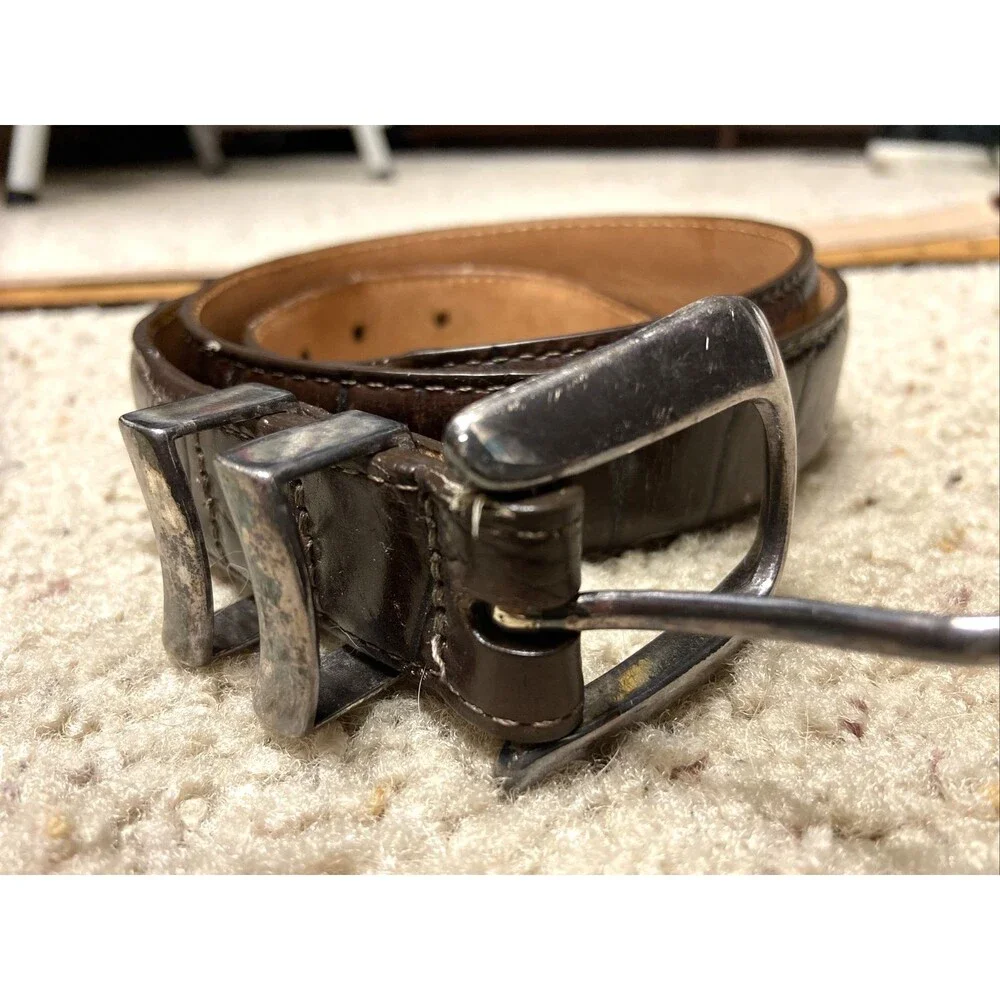 Onyx by Brighton Men's Brown Calfskin Leather Belt, Silver Plated, 36, USA Made